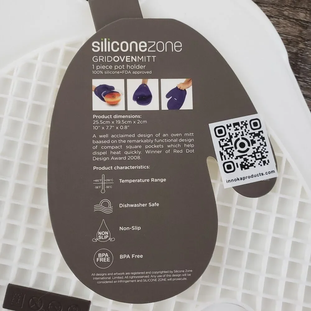 Silicone Zone Heat Resistant Oven Mitt Pot Holder Soft Cell Grid NWT White
